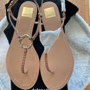 Dolce Vita Snakeskin Flat Sandals Size 8 Nude